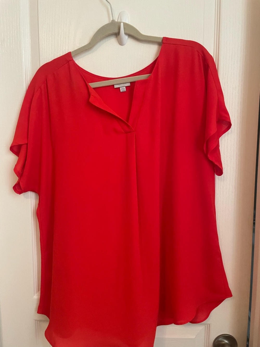 Avenue Bold Red Split-Neck Blouse